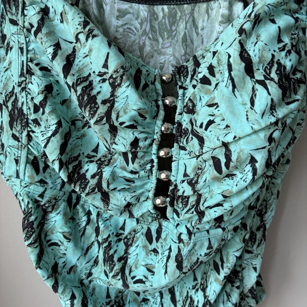 Vintage Ceeb Women's Swimsuit One Piece Aqua Abstract Pattern Size 20W